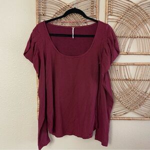 Free People Penelope Tee Top Puff Sleeve Long Sleeve Red Stripe Women's Sz L B11